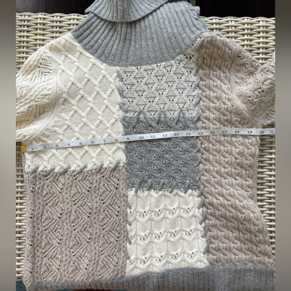 Sundance Patchwork Lambswool Turtleneck Sweater L… - image 7